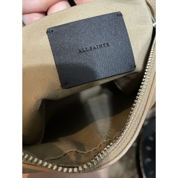 ALLSAINTS Captain Lea Square Crossbody Bag Tan Camel Pebbled Leather Camera - Picture 11 of 13